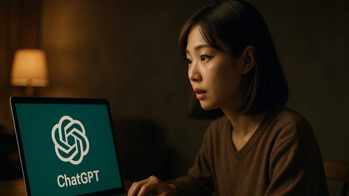 日本人女性がノートパソコンでChatGPTを利用している様子