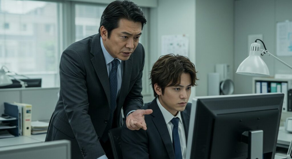 オフィスで部下のパソコンを覗き込み、細かく指示を出すことで相手を支配しようとする上司