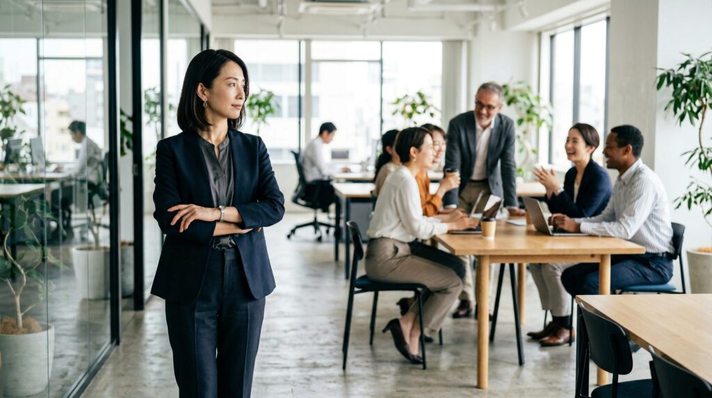 職場で敵に回すと怖い人を見分けるために、同僚の言動を冷静に観察する様子。