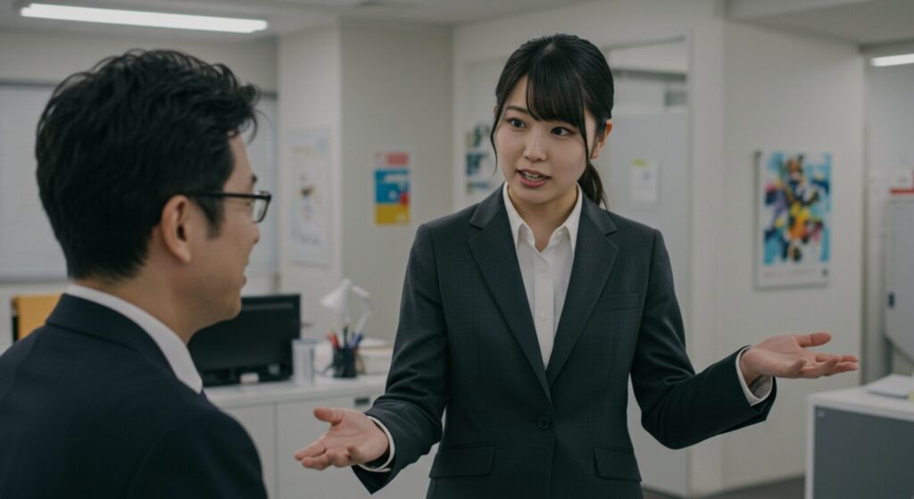 上司へわかりやすく説明する日本人女性社員