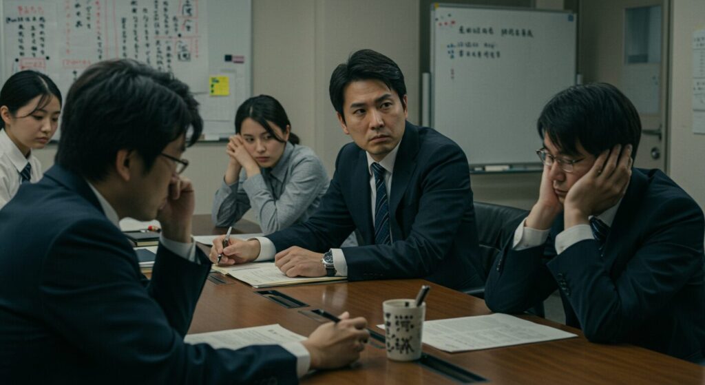 職場で話が通じずにチームの雰囲気が重くなる様子
