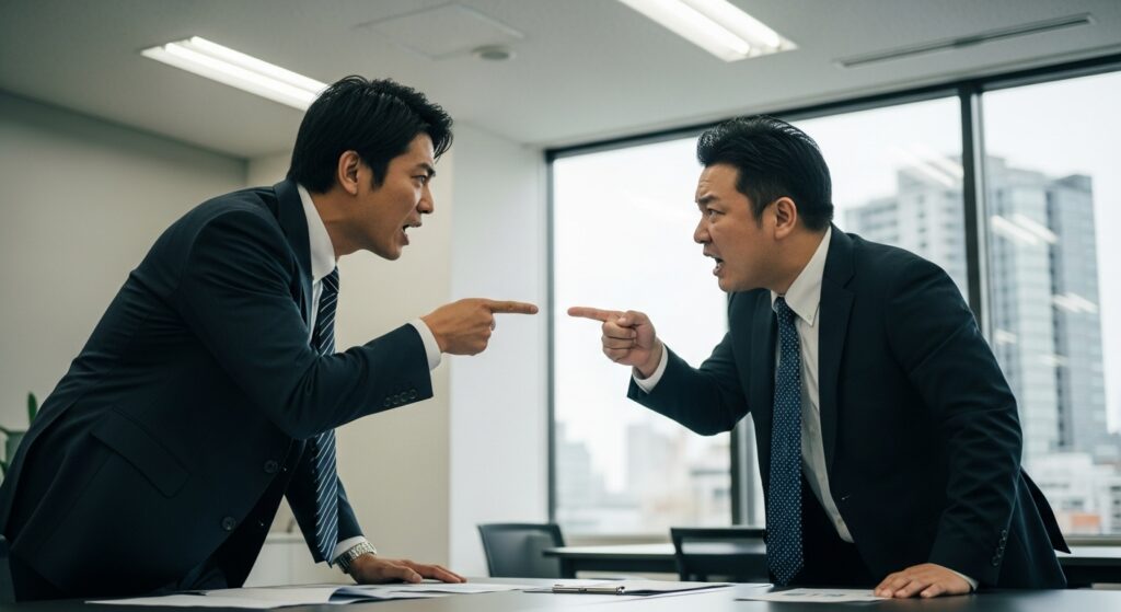 感情的に言い返すなど、クラッシャー上司との状況を悪化させる避けるべき行動の例。