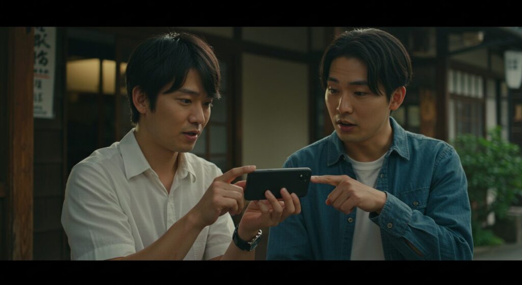 友人との会話も自分の経験に結びつける日本人男性。