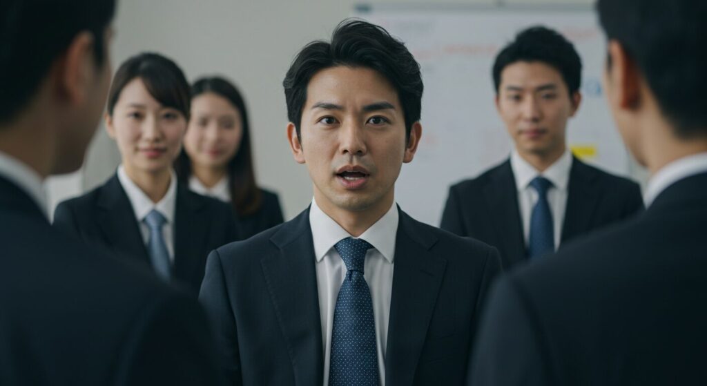 周りに認められたいという自己顕示欲から、人の話を聞かないで自分の話をする日本人男性。