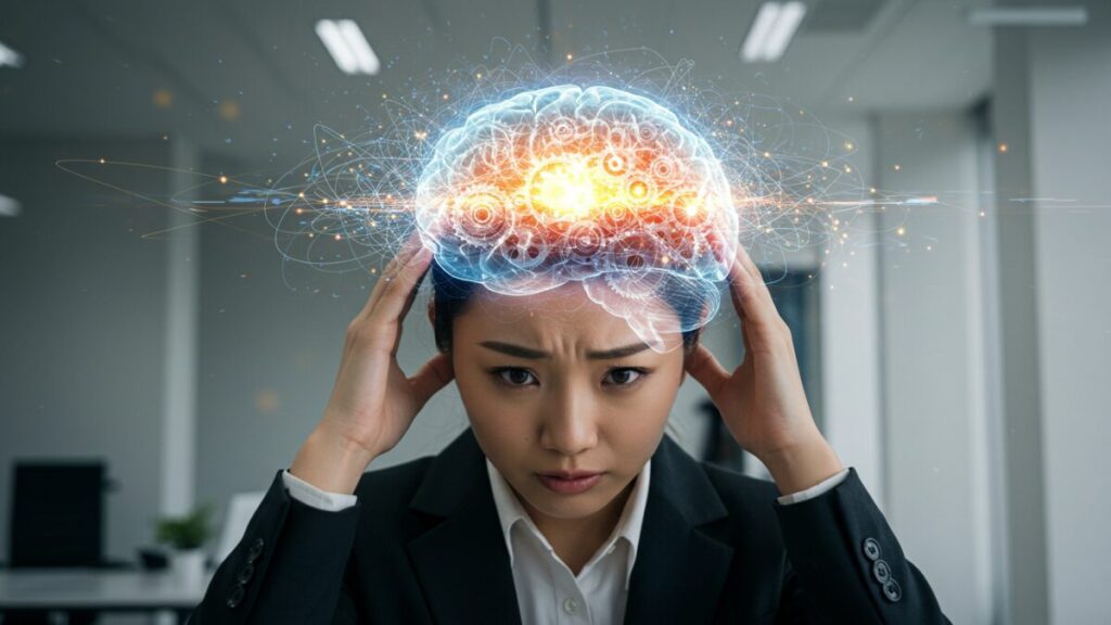 思考が複雑に絡み合い、説明が下手なことに悩む頭のいい女性。