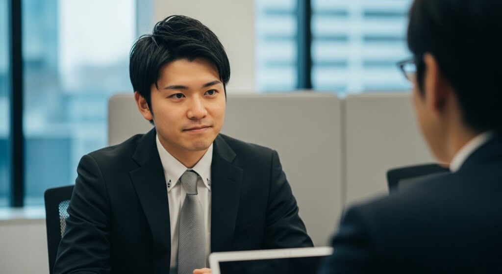 偉そうな人の話を、表情を変えずに冷静に聞き流している日本人ビジネスマンの対処法。