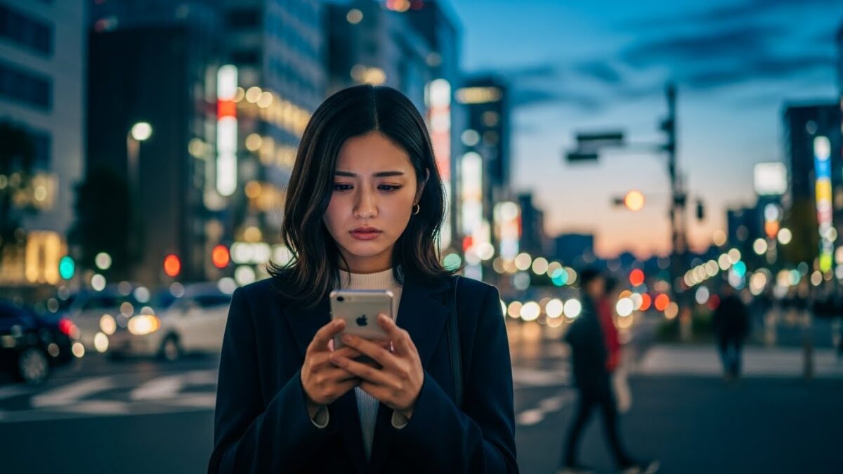 夕暮れの街角でスマートフォンを見つめ、失望の表情を浮かべて佇む女性。約束を守らない人と縁を切るべき理由や、彼らが迎える悲しい末路を示唆している。