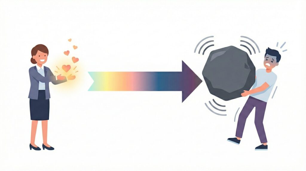 言わなくていいことを言う人の心理図解。言う側の善意と言われる側の迷惑のギャップを示している。