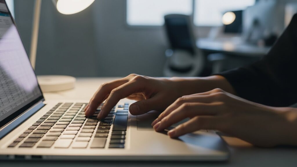 パソコンを操作している様子。余計なことをする人の特徴的な介入行動が、仕事への悪影響や手戻りを招く場面。