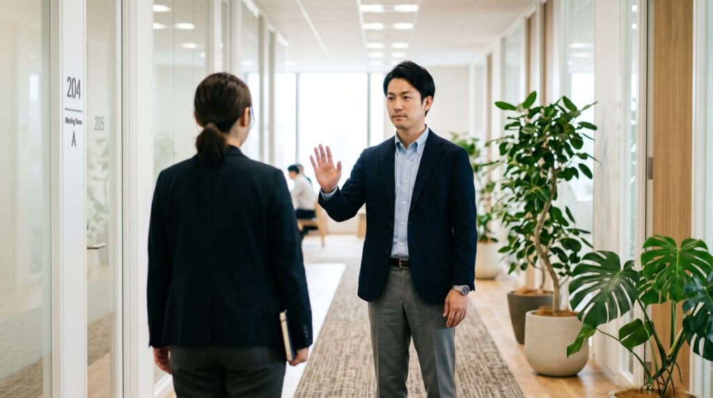 文句ばかり言う人への対処法として冷静に距離を保ちながら対応する男性の様子