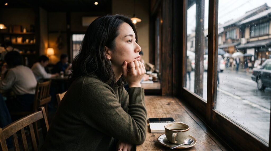 文句ばかり言う人の特徴や心理を連想させる物思いにふける女性の横顔