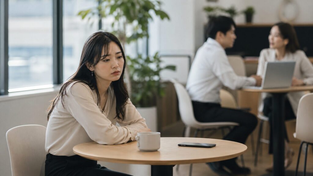 人の悪口ばかり言う人の育ちや特徴、心理を考えながら、職場で疲れすぎない対処法を探す様子を表しています。