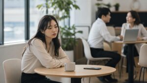 人の悪口ばかり言う人の育ちや特徴、心理を考えながら、職場で疲れすぎない対処法を探す様子を表しています。