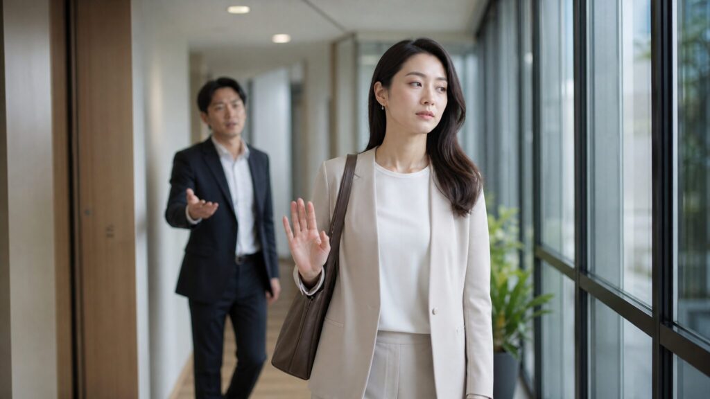 悪口に振り回されないための対処法として、共感しすぎず距離を取る場面を表しています。