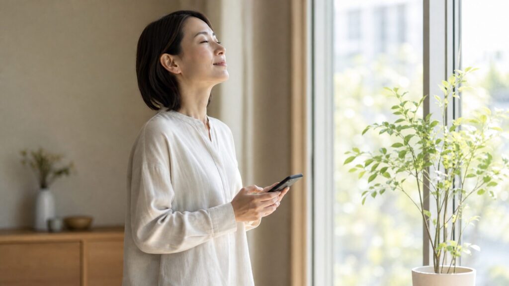 恨みが強い人への適切な対処法として、冷静に距離を取り自分を守ろうとする人物の様子を表現したシーン
