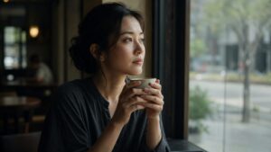 恨みが強い人との関係に悩み、特徴や心理を整理しようとする人物の様子を表現したシーン