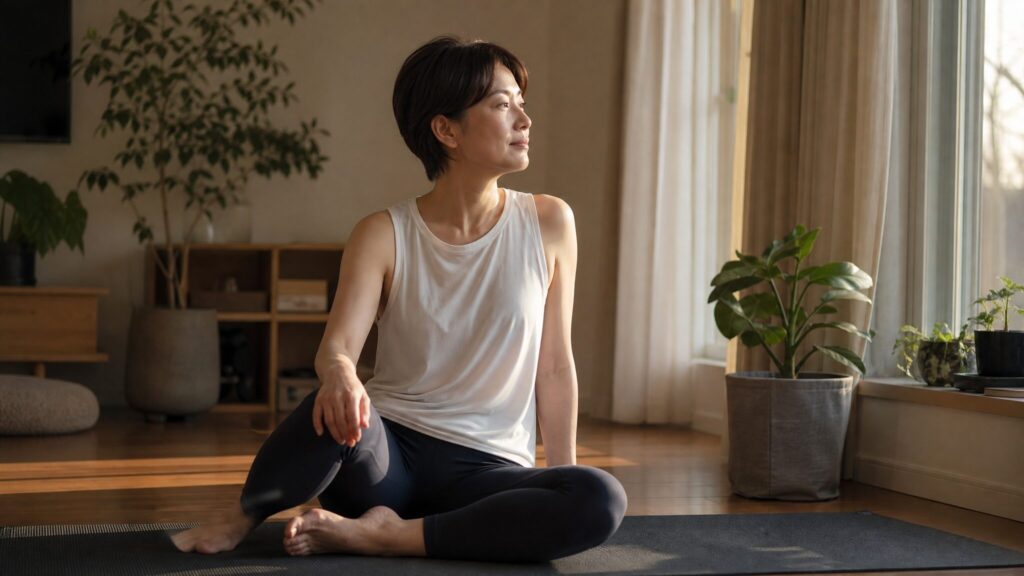ヨガにハマる人の特徴と理由まとめとして、自分のペースでヨガを続けながら心身を整える習慣を持つ人の様子